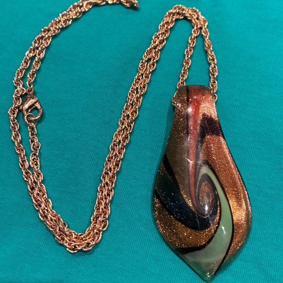 Glass Pendant Necklace w Choker&Chain - Picture 5 of 5